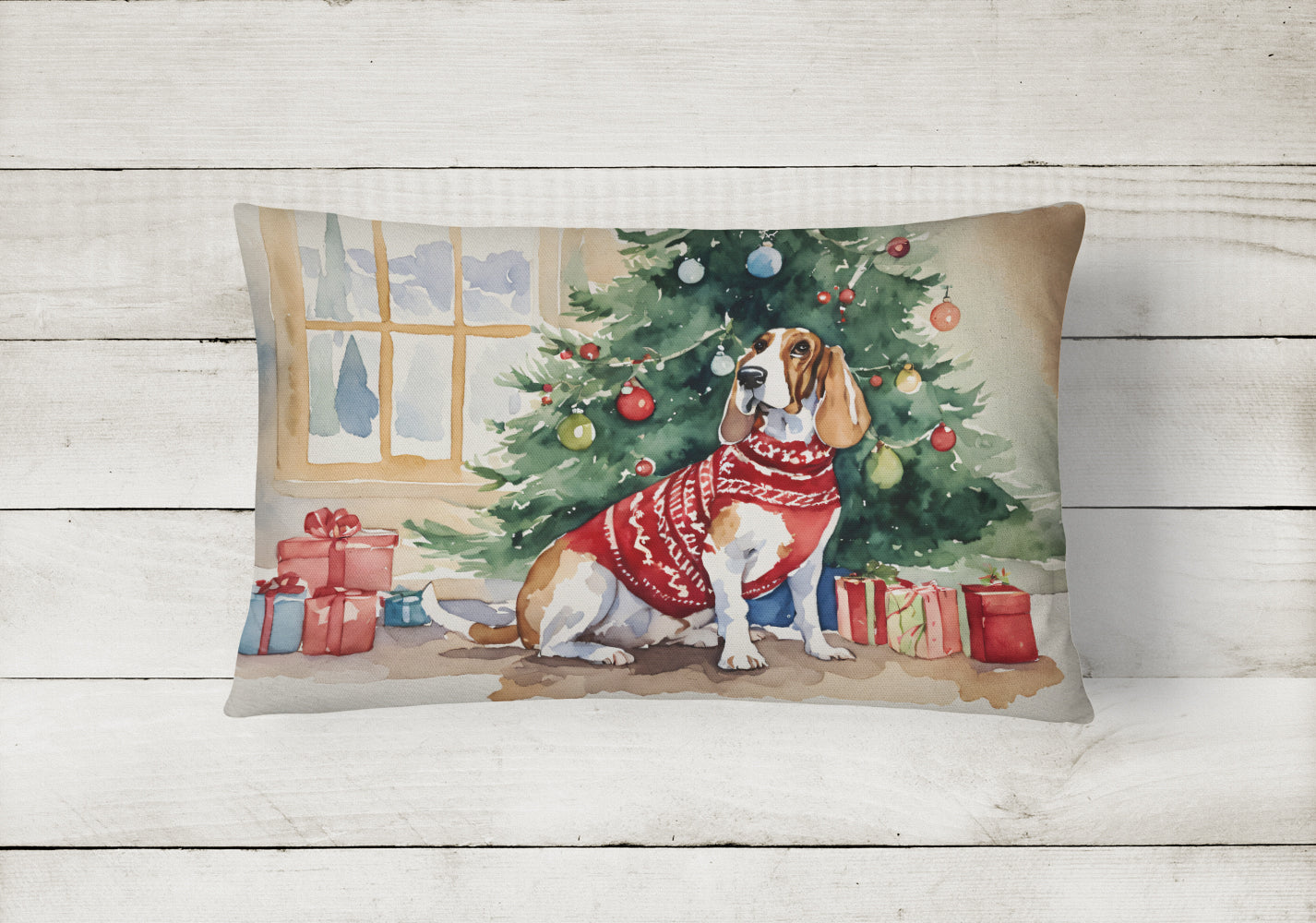 Basset Hound Christmas Throw Pillow