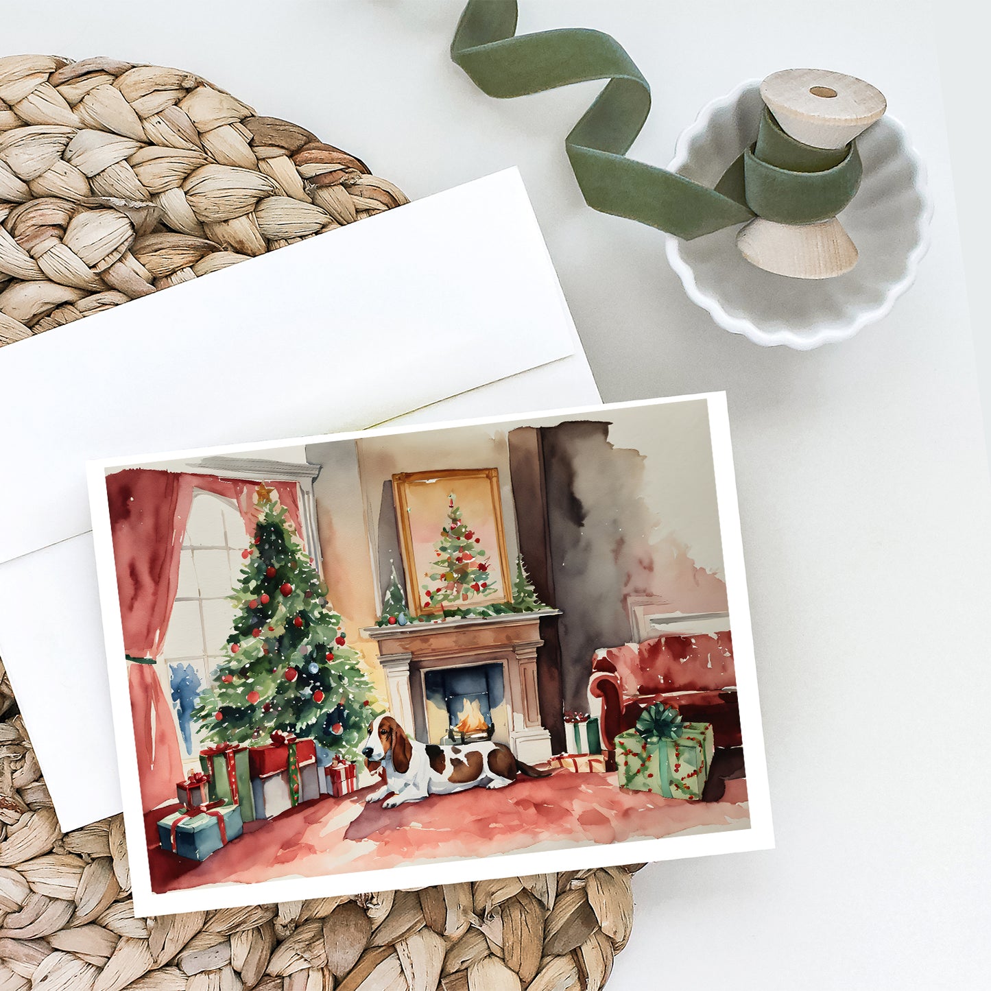 Basset Hound Christmas Greeting Cards and Envelopes Pack of 8