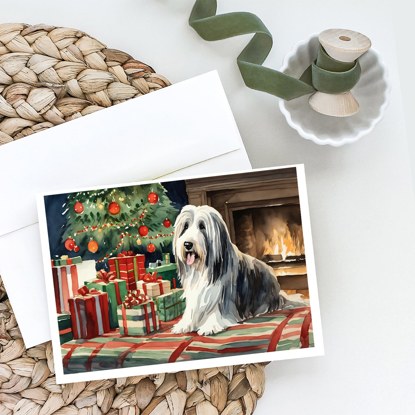 Bearded Collie Christmas Greeting Cards and Envelopes Pack of 8