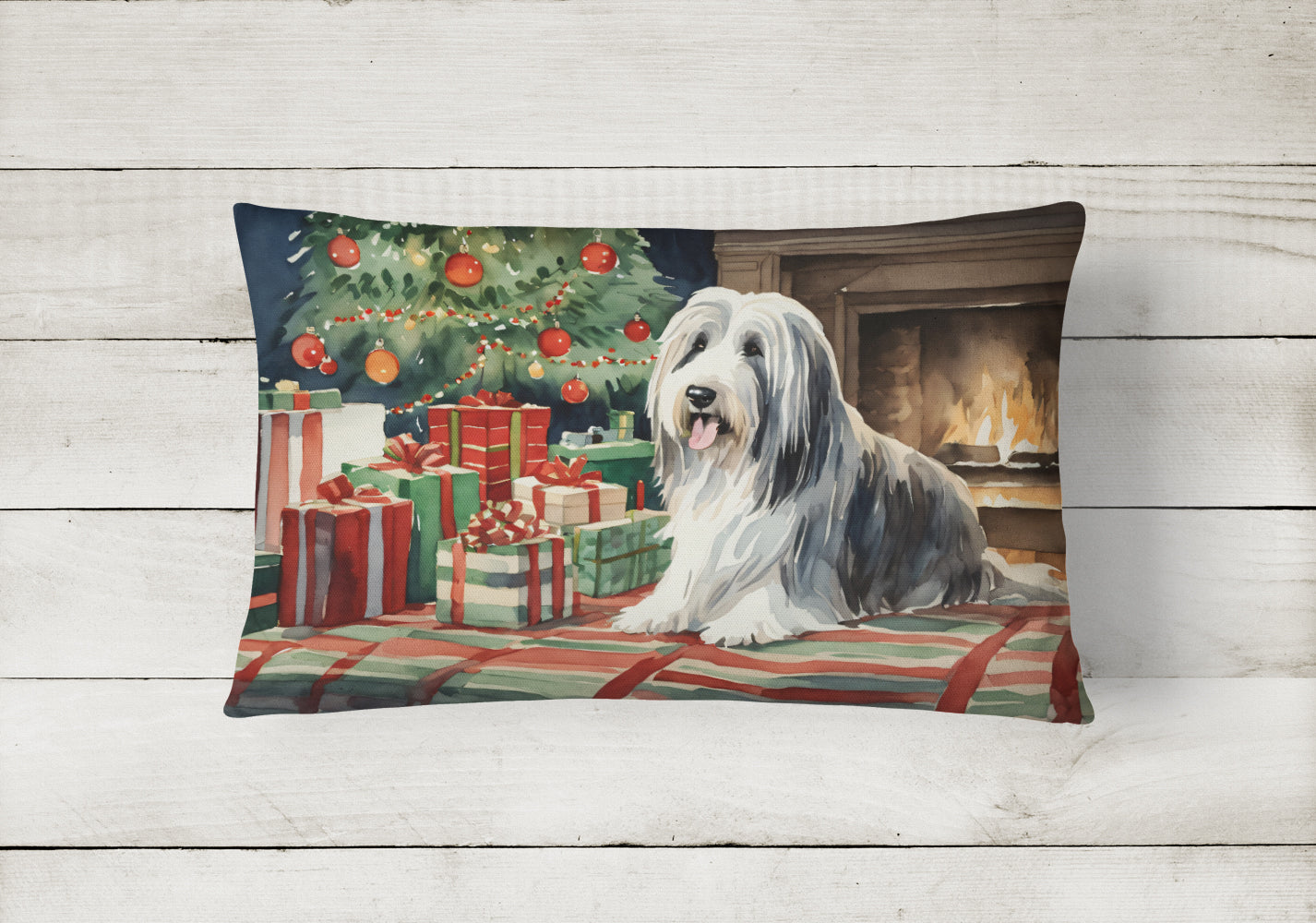 Bearded Collie Christmas Throw Pillow