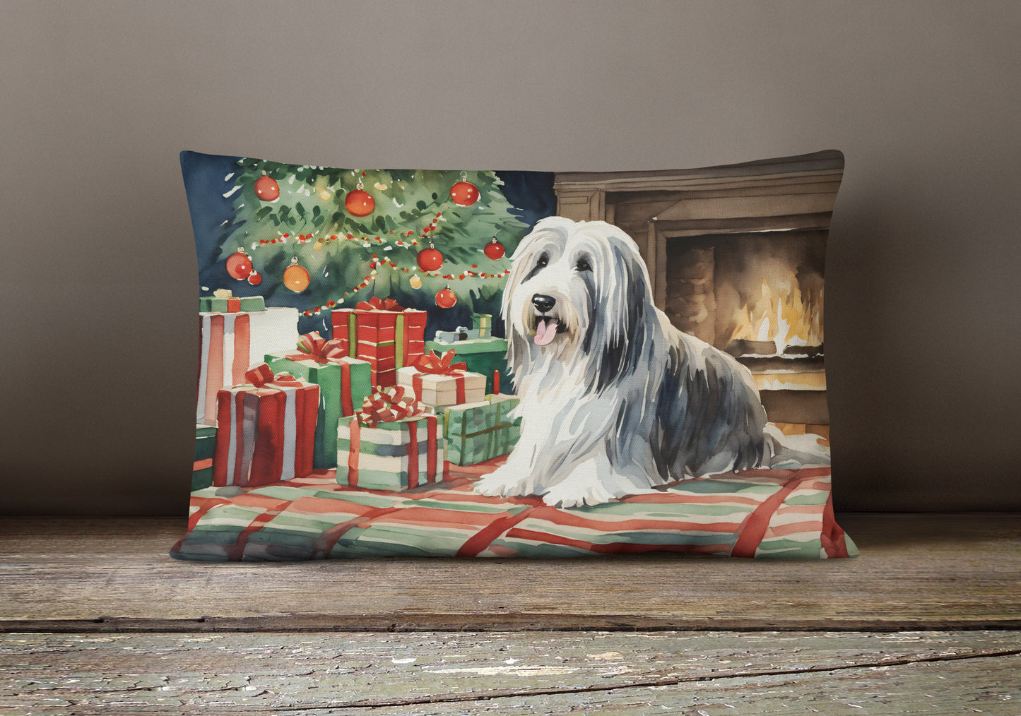 Bearded Collie Christmas Throw Pillow