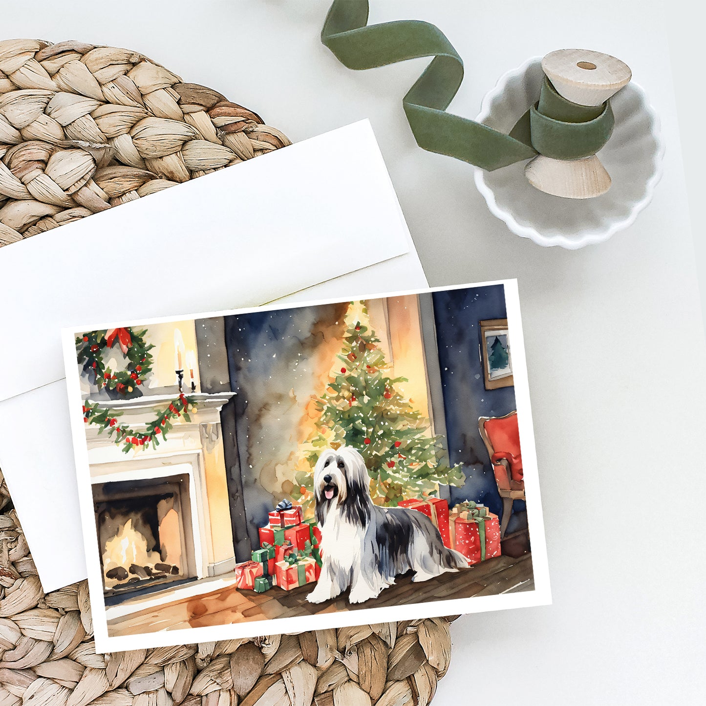 Bearded Collie Christmas Greeting Cards and Envelopes Pack of 8