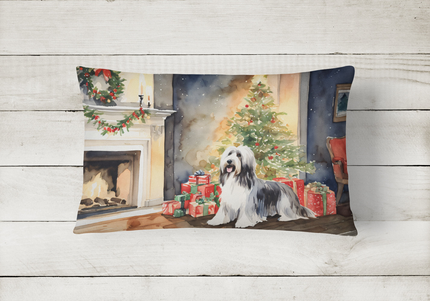 Bearded Collie Christmas Throw Pillow