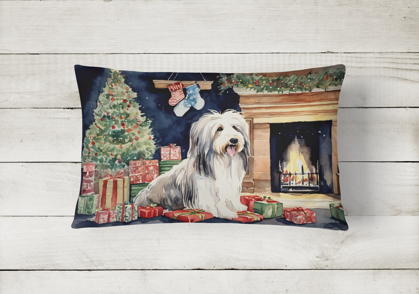 Bearded Collie Christmas Throw Pillow