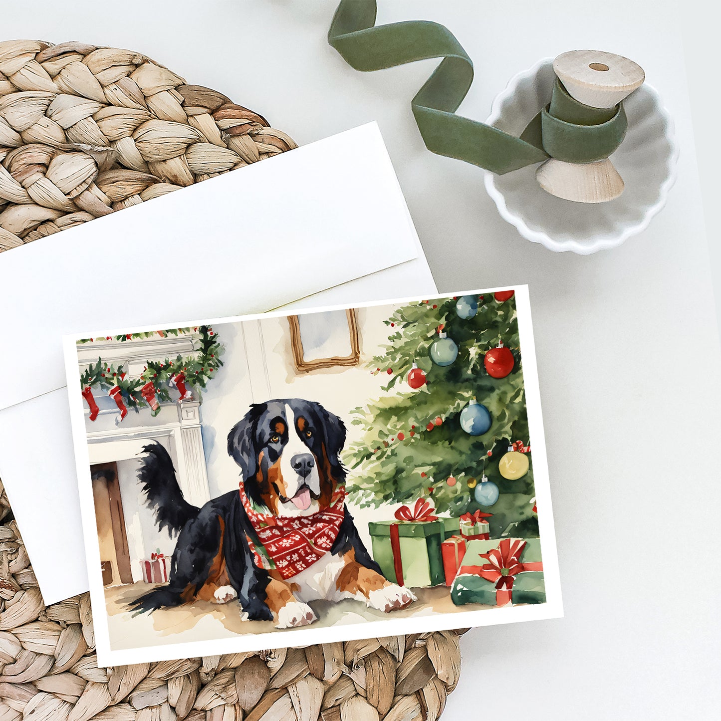 Bernese Mountain Dog Christmas Greeting Cards and Envelopes Pack of 8