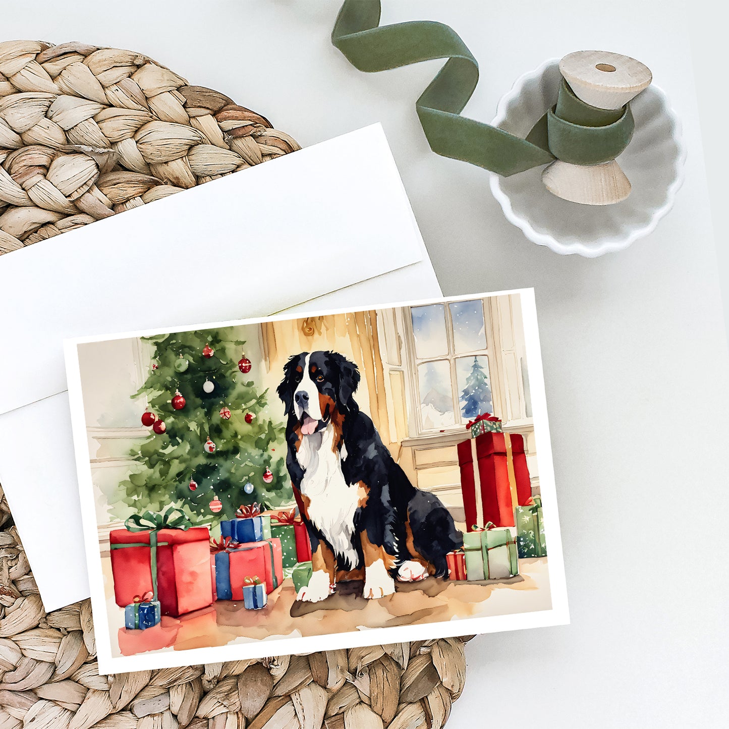 Bernese Mountain Dog Christmas Greeting Cards and Envelopes Pack of 8