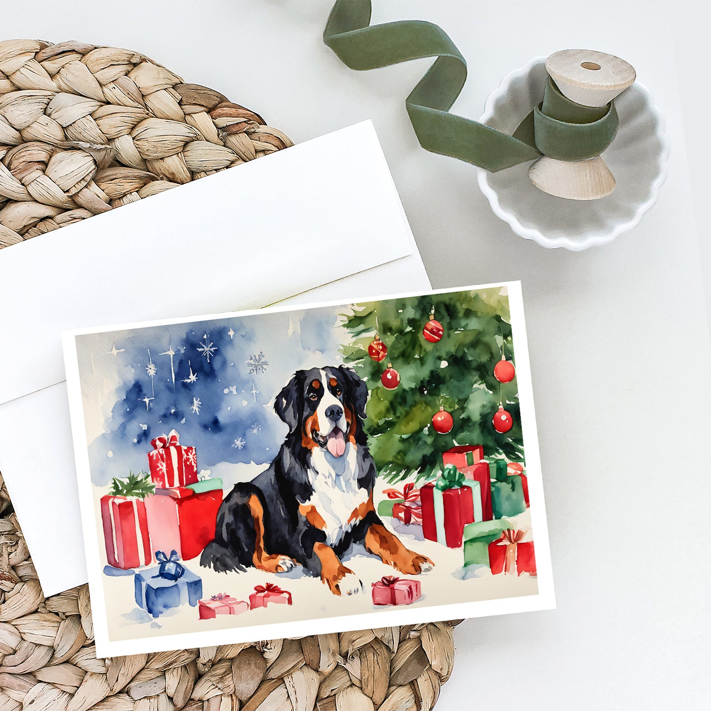 Bernese Mountain Dog Christmas Greeting Cards and Envelopes Pack of 8