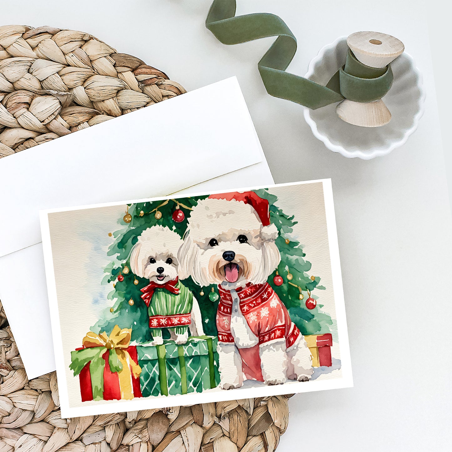 Bichon Frise Christmas Greeting Cards and Envelopes Pack of 8
