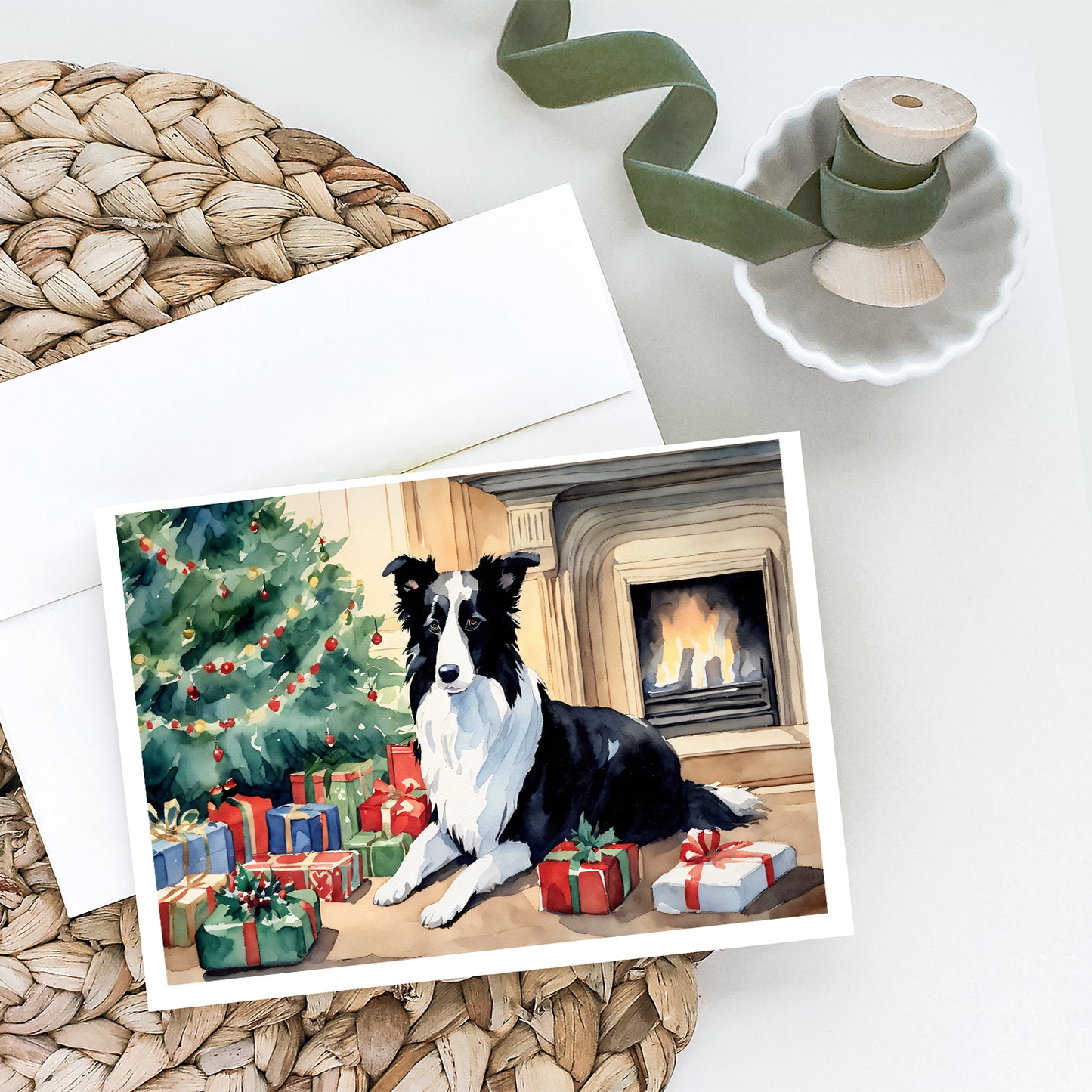 Border Collie Christmas Greeting Cards and Envelopes Pack of 8