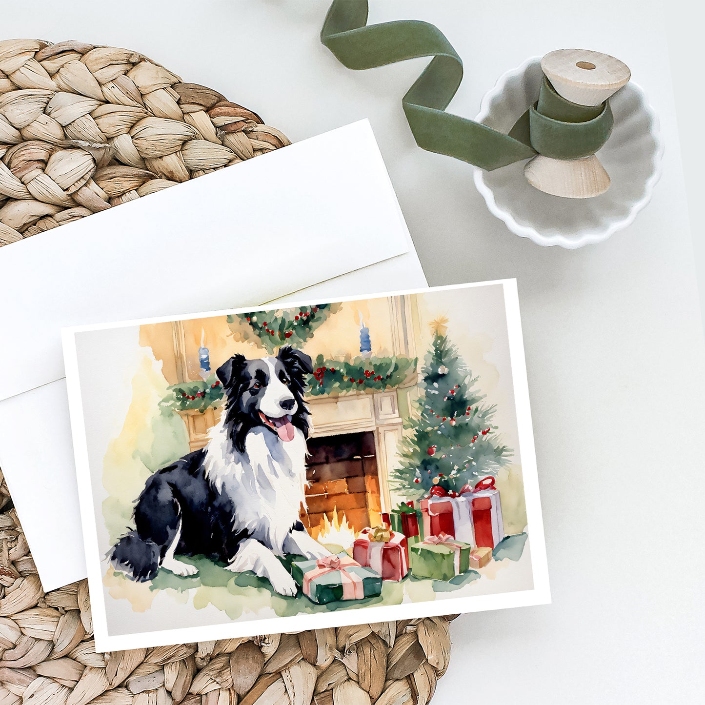 Border Collie Christmas Greeting Cards and Envelopes Pack of 8