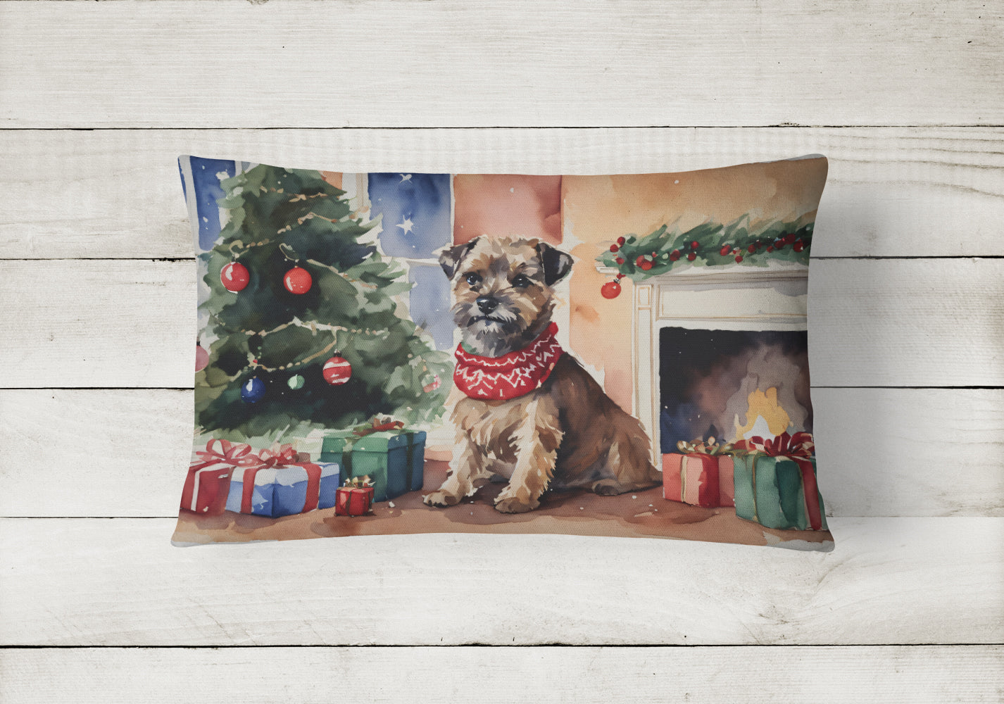 Border Terrier Christmas Throw Pillow