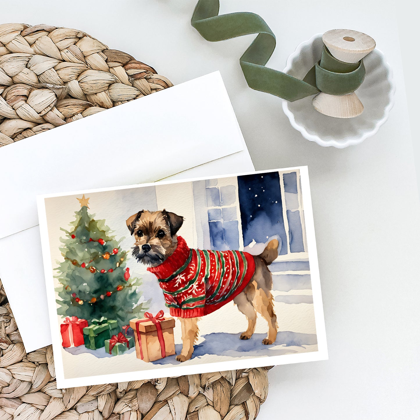 Border Terrier Christmas Greeting Cards and Envelopes Pack of 8