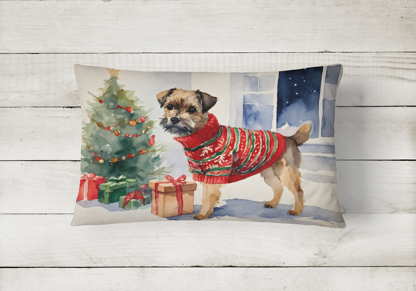 Border Terrier Christmas Throw Pillow