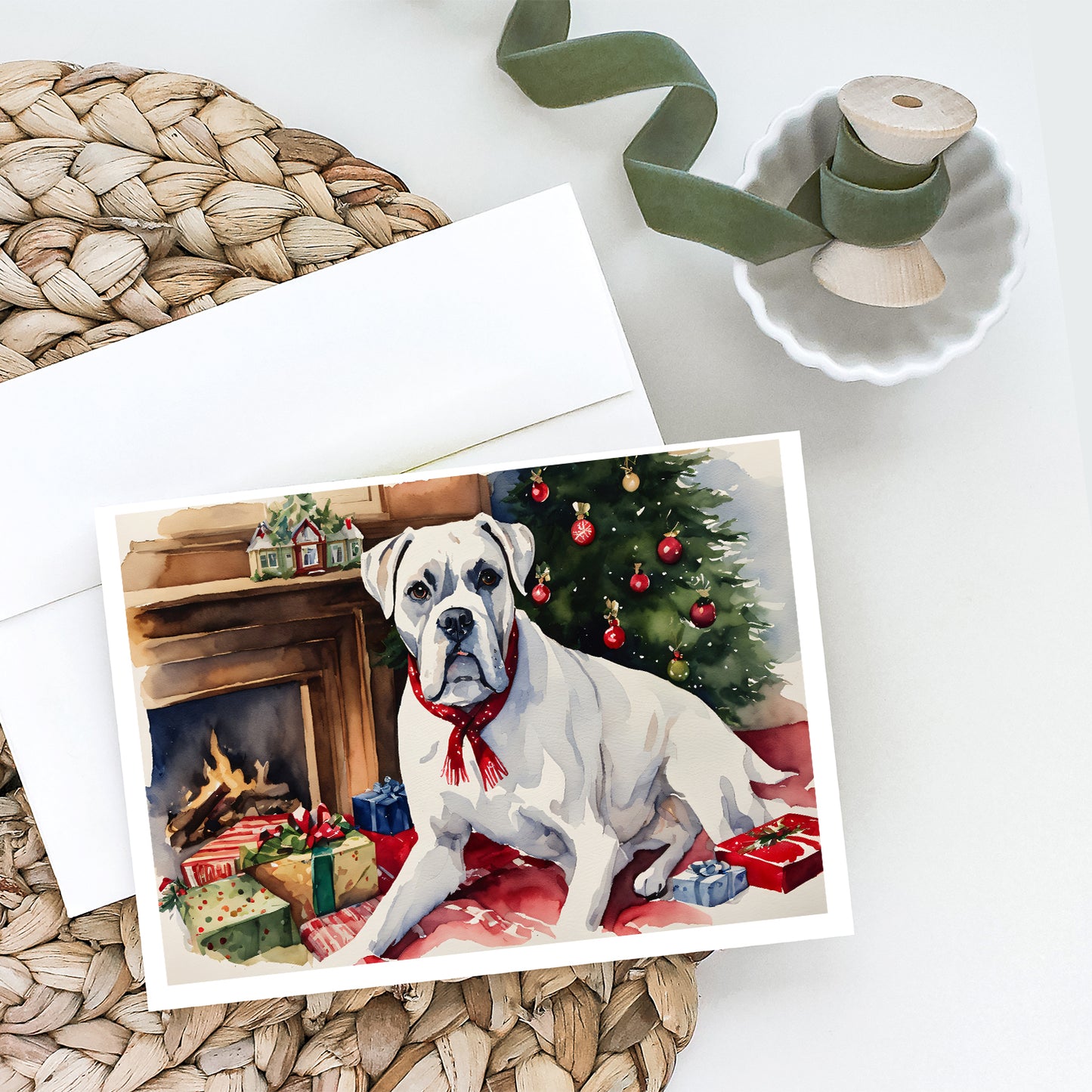 White Boxer Christmas Greeting Cards and Envelopes Pack of 8