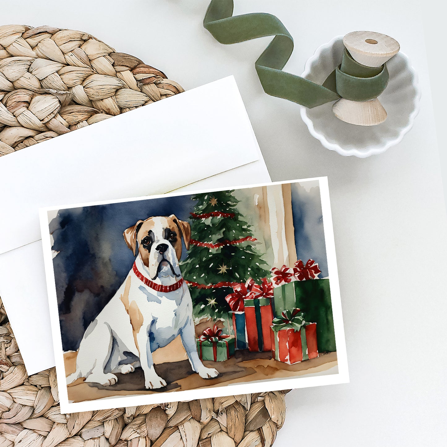 White Boxer Christmas Greeting Cards and Envelopes Pack of 8