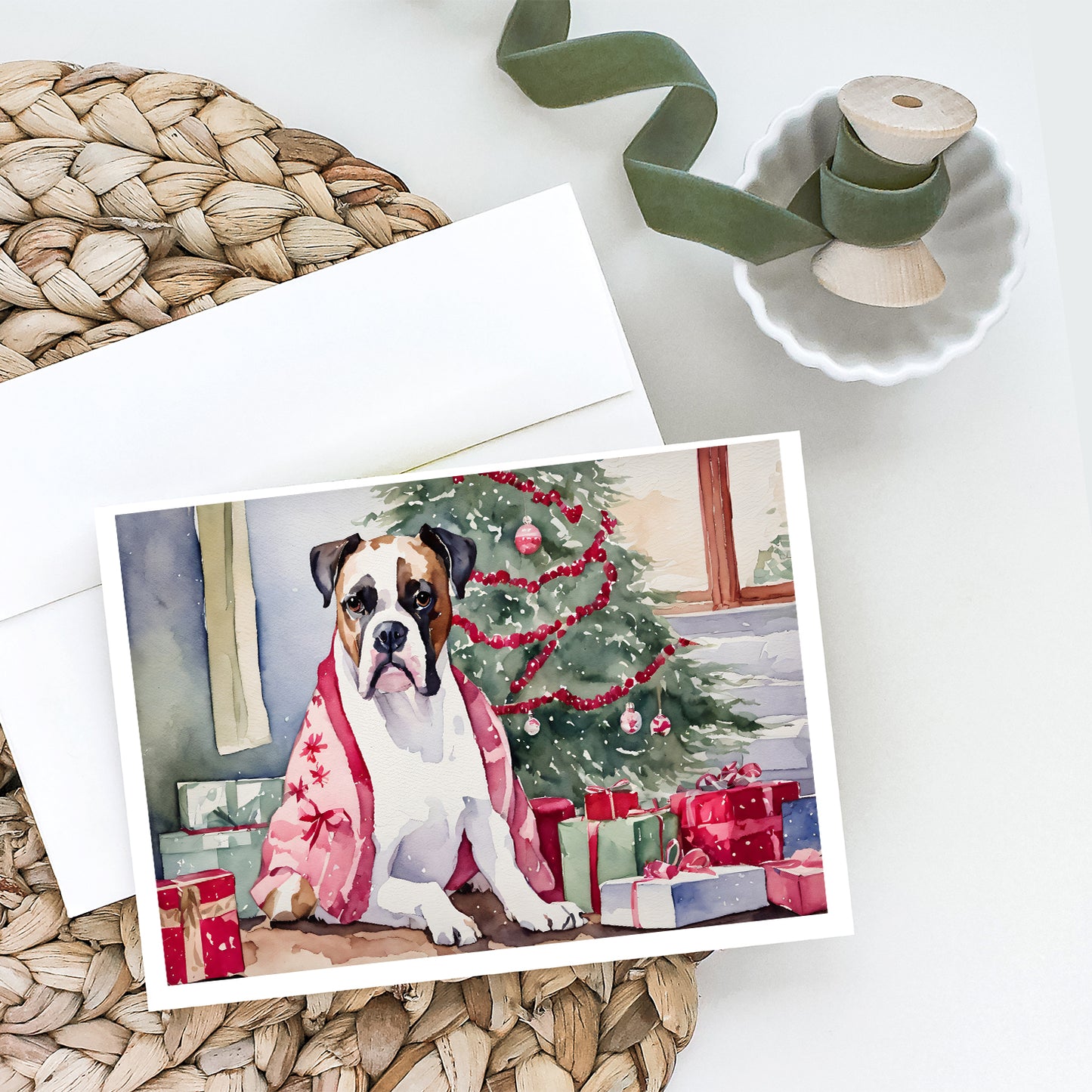 White Boxer Christmas Greeting Cards and Envelopes Pack of 8