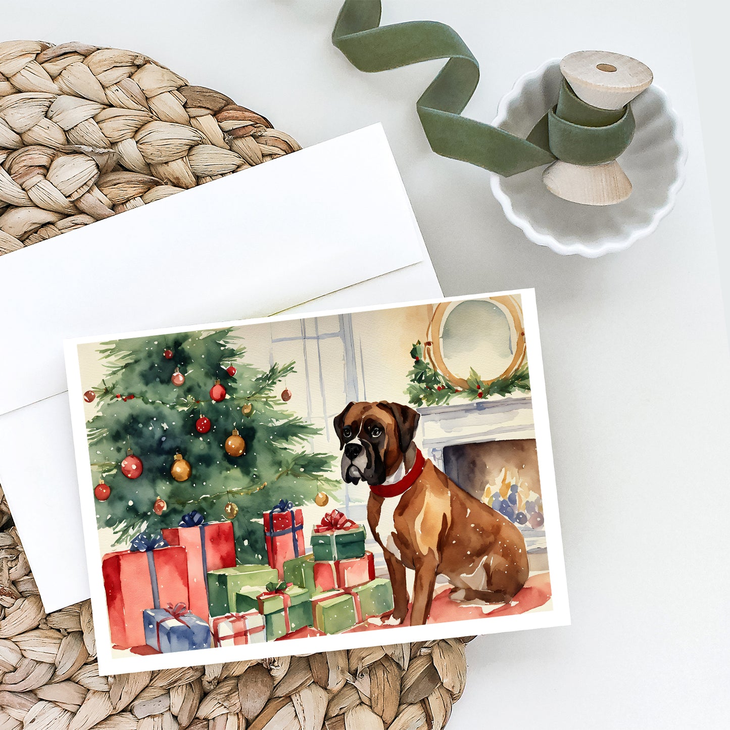 Fawn Boxer Christmas Greeting Cards and Envelopes Pack of 8