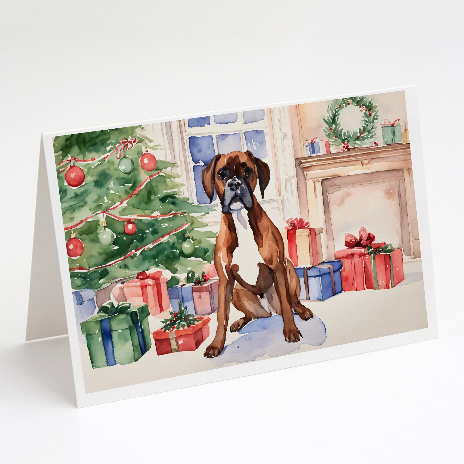 Buy this Fawn Boxer Christmas Greeting Cards and Envelopes Pack of 8
