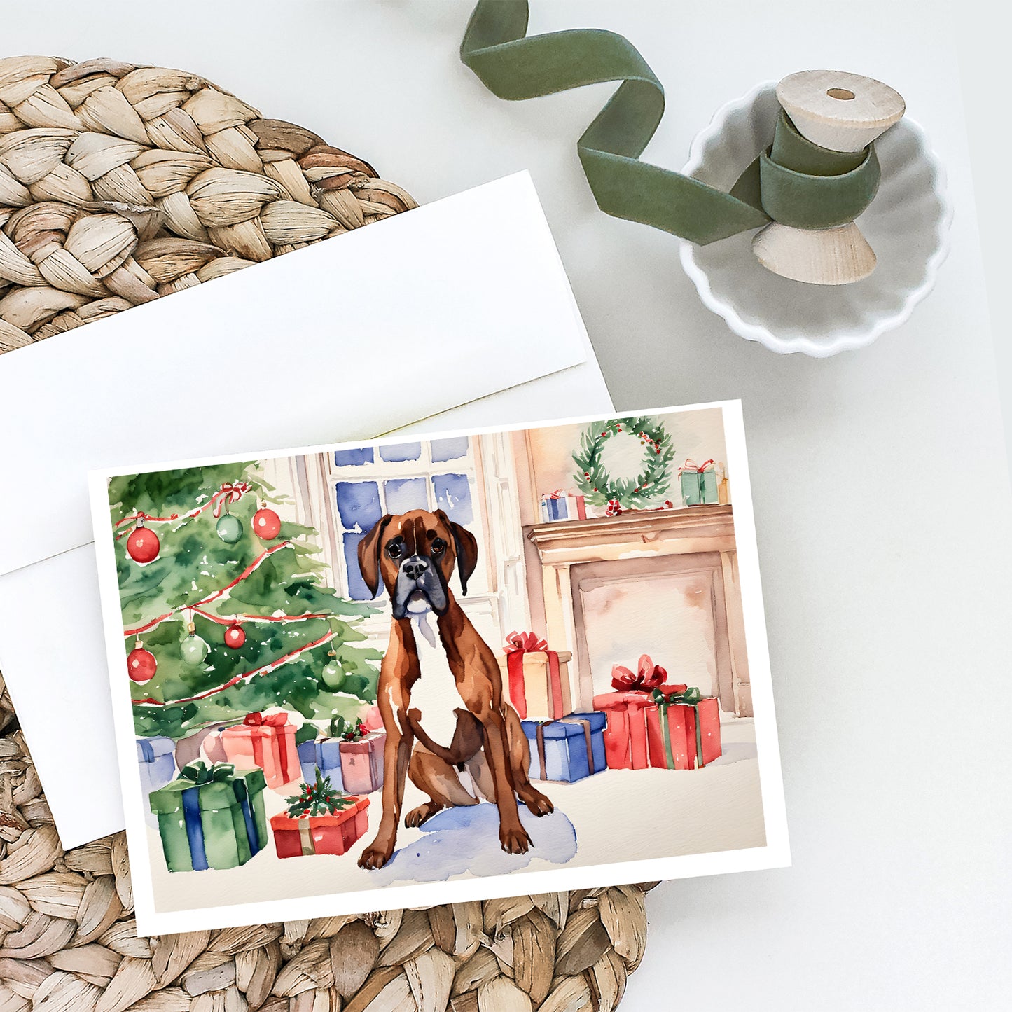 Fawn Boxer Christmas Greeting Cards and Envelopes Pack of 8