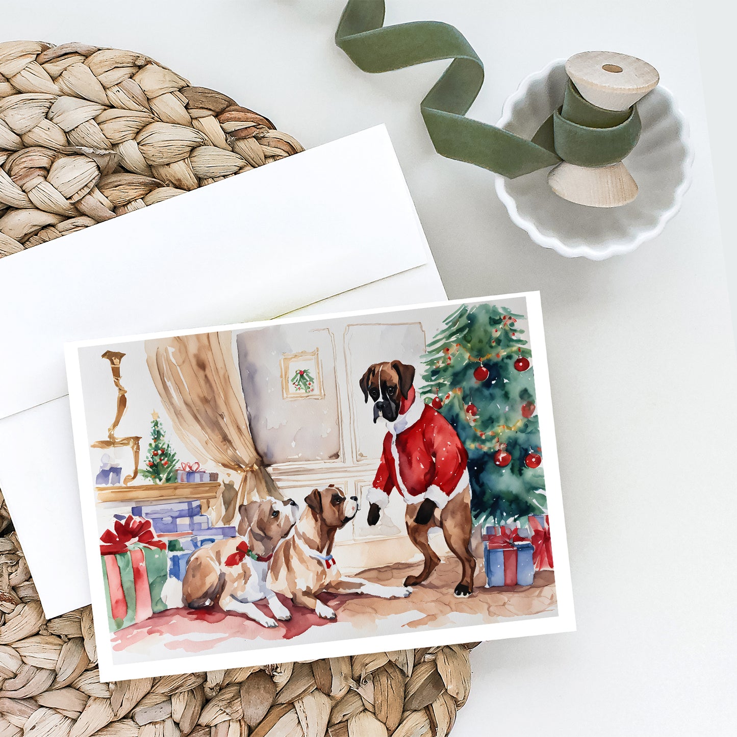 Fawn Boxer Christmas Greeting Cards and Envelopes Pack of 8