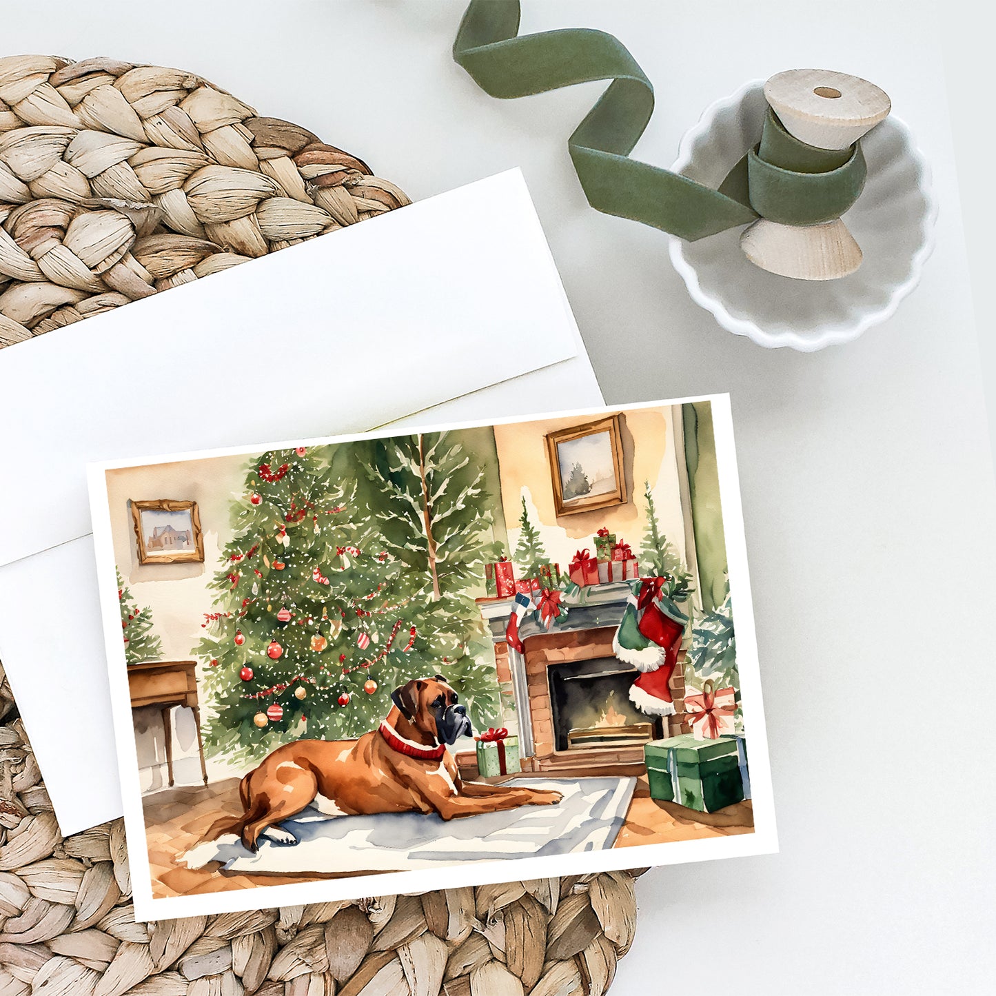 Fawn Boxer Christmas Greeting Cards and Envelopes Pack of 8