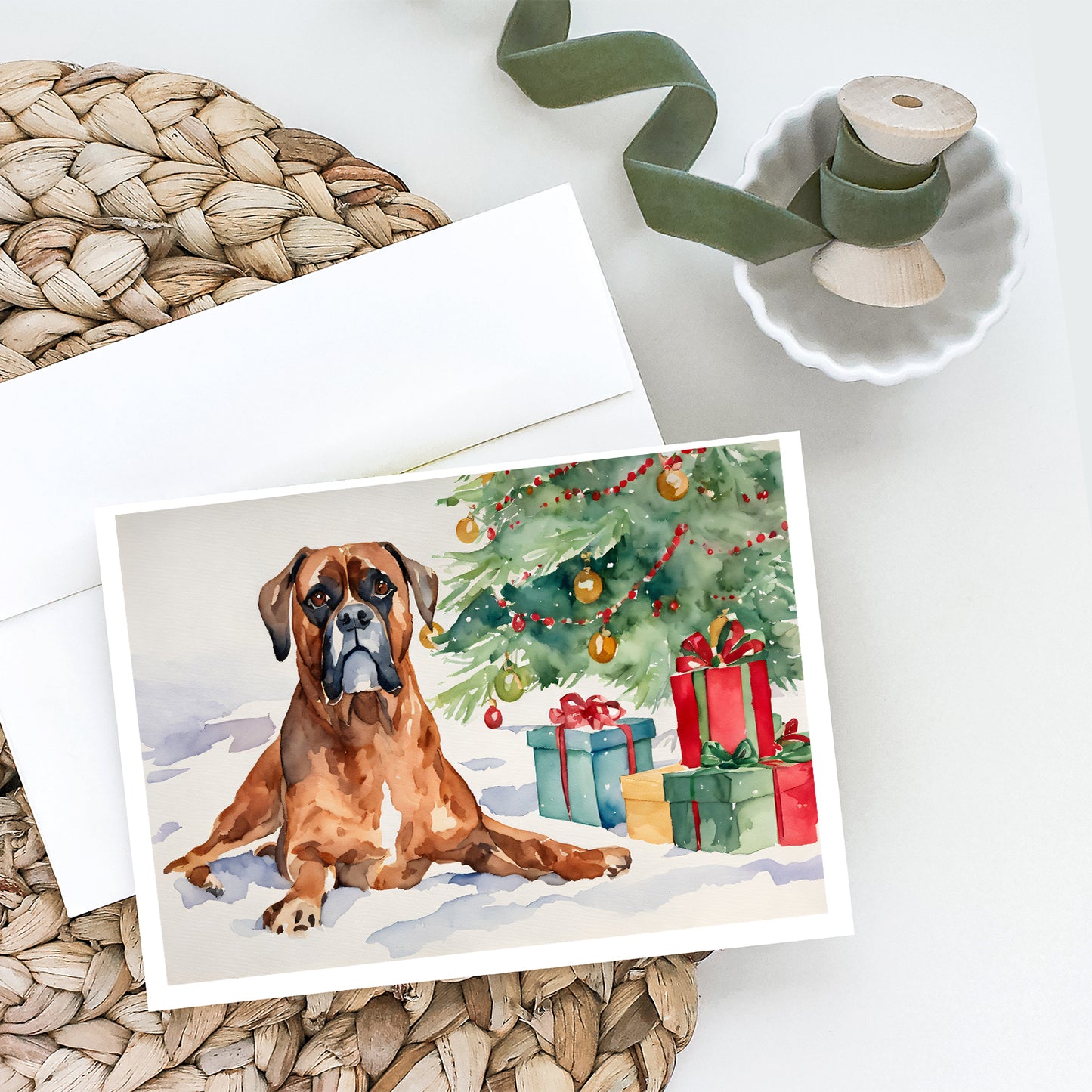Fawn Boxer Christmas Greeting Cards and Envelopes Pack of 8