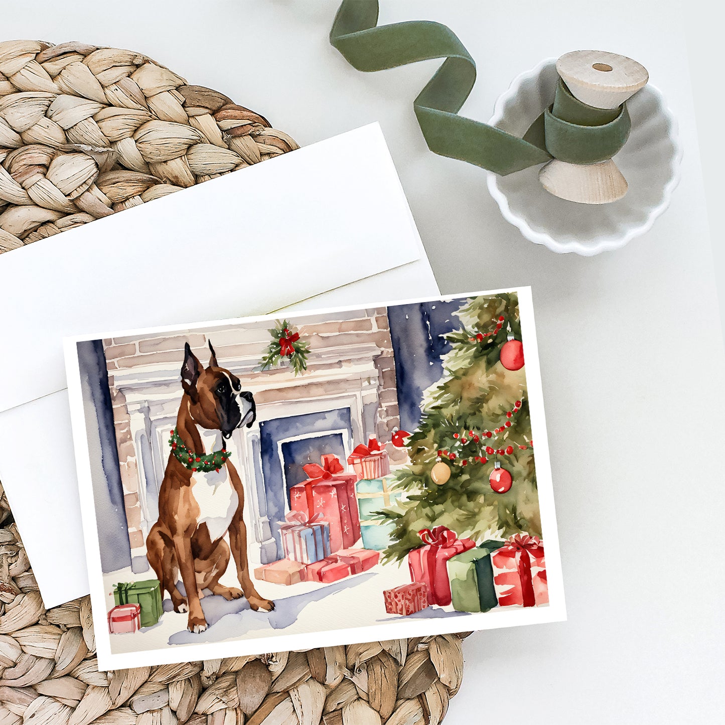 Fawn Boxer Christmas Greeting Cards and Envelopes Pack of 8