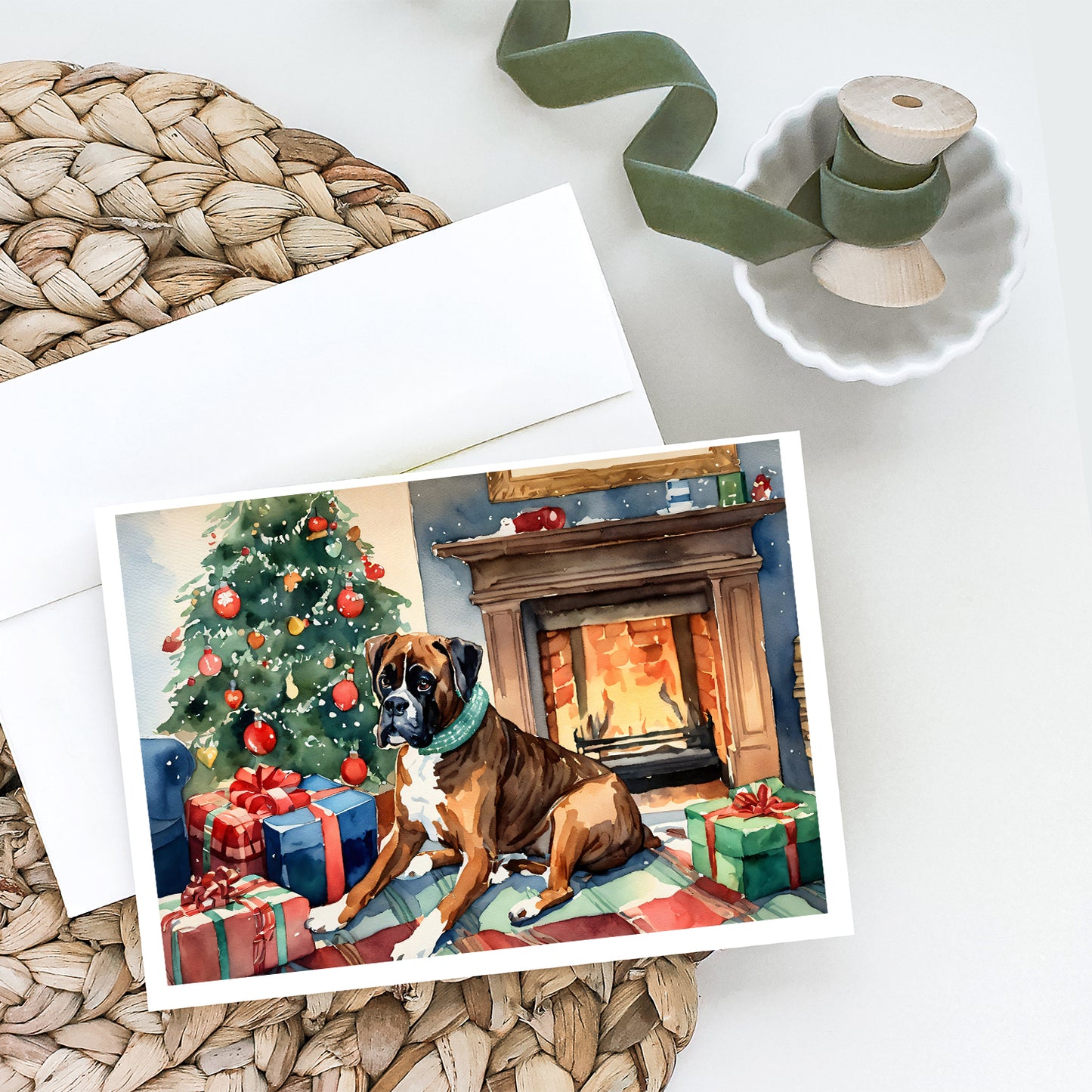 Fawn Boxer Christmas Greeting Cards and Envelopes Pack of 8