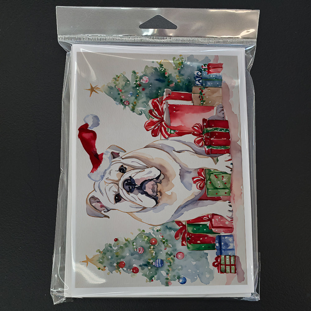 White English Bulldog Christmas Greeting Cards and Envelopes Pack of 8