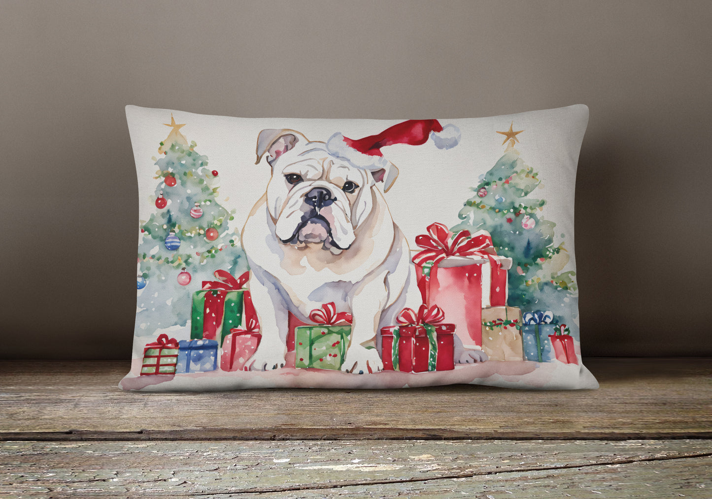 White English Bulldog Christmas Throw Pillow