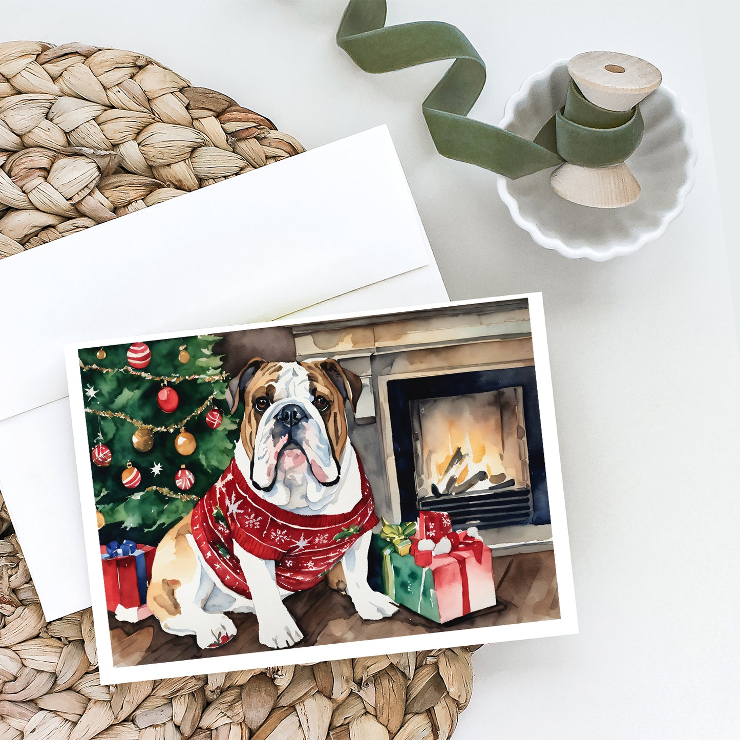 English Bulldog Christmas Greeting Cards and Envelopes Pack of 8