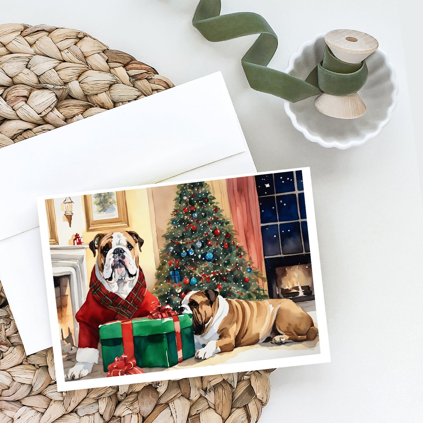 English Bulldog Christmas Greeting Cards and Envelopes Pack of 8