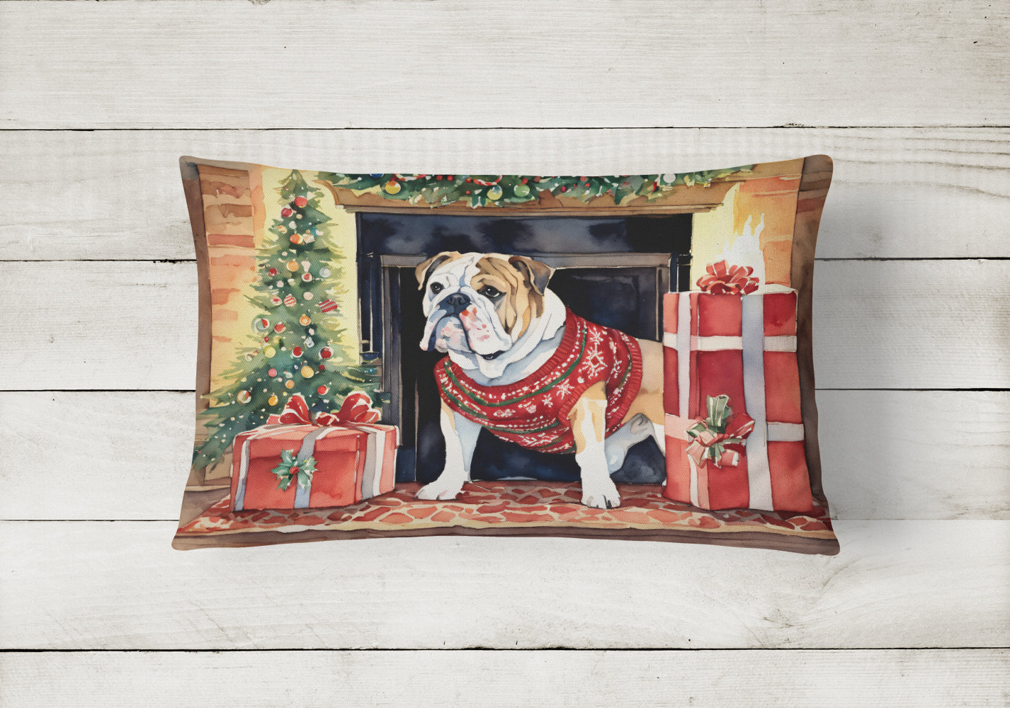 English Bulldog Christmas Throw Pillow