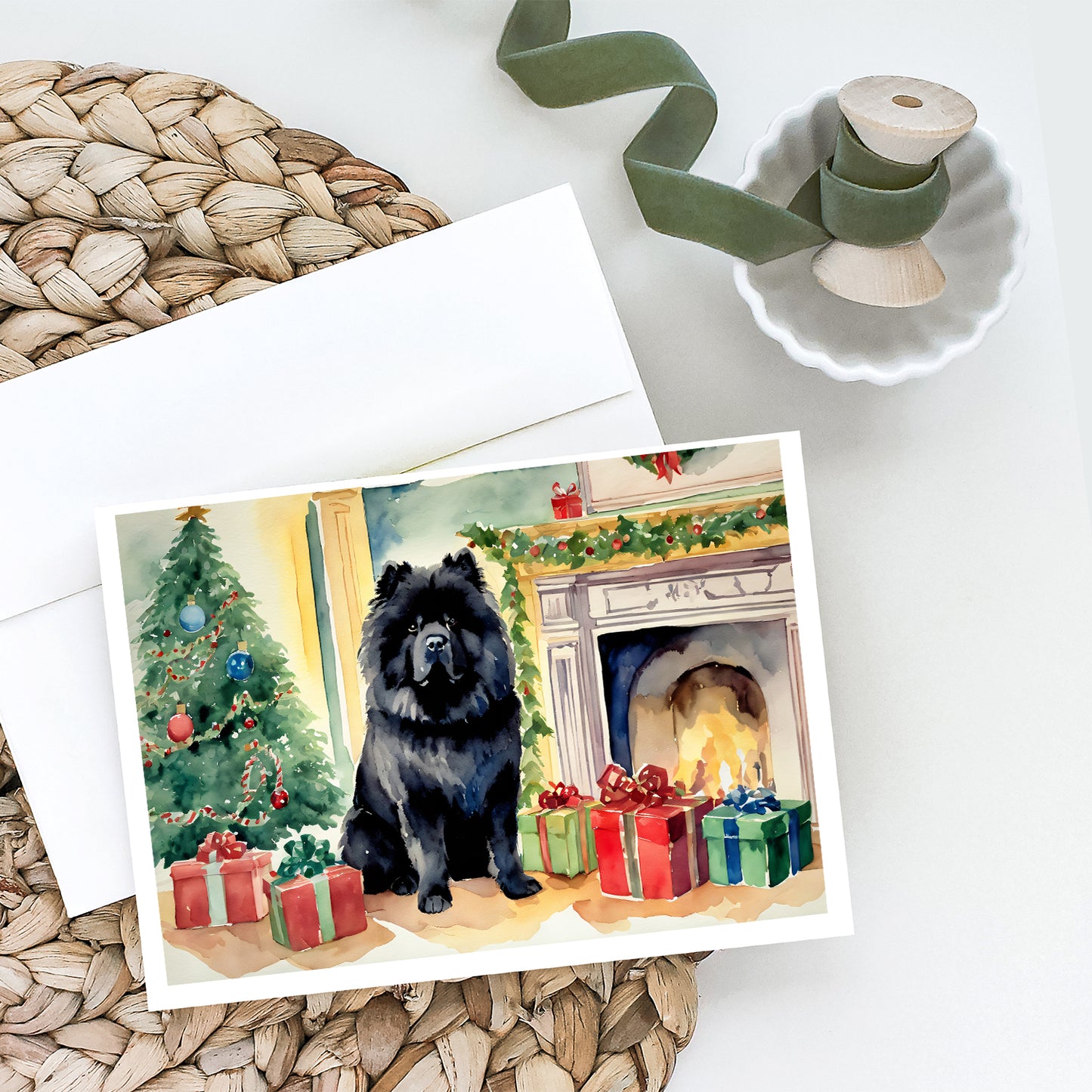 Black Chow Chow Christmas Greeting Cards and Envelopes Pack of 8