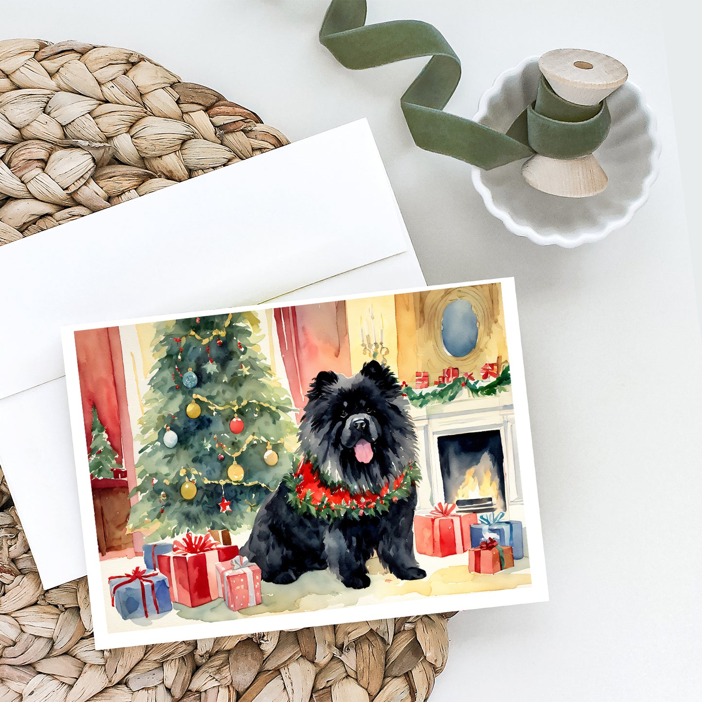 Black Chow Chow Christmas Greeting Cards and Envelopes Pack of 8