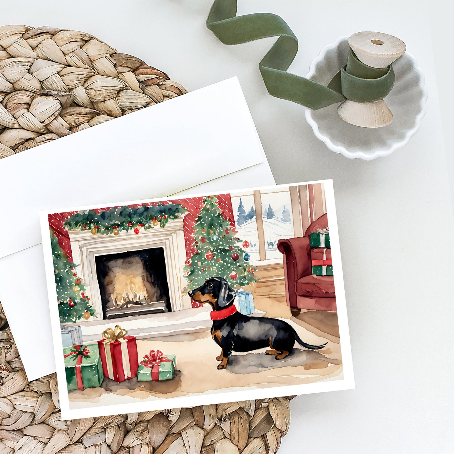 Black and Tan Dachshund Christmas Greeting Cards and Envelopes Pack of 8