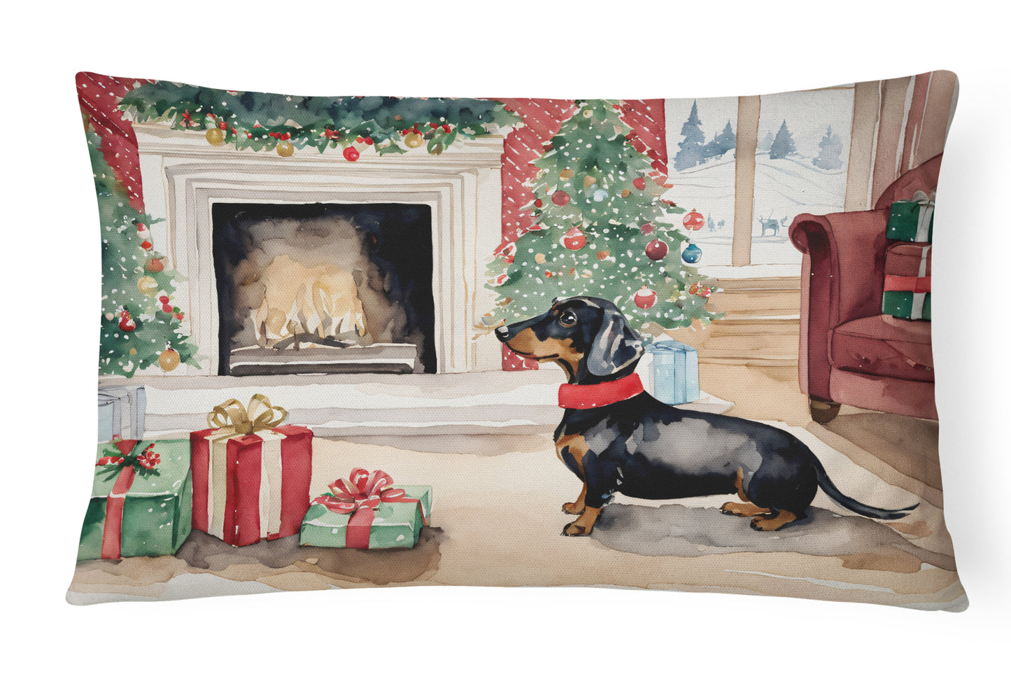 Buy this Black and Tan Dachshund Christmas Throw Pillow