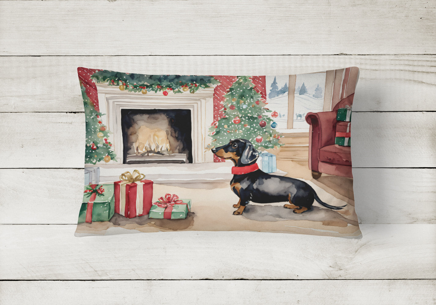 Black and Tan Dachshund Christmas Throw Pillow