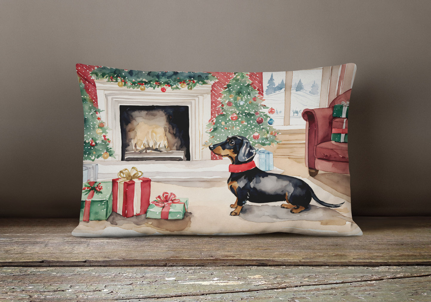 Black and Tan Dachshund Christmas Throw Pillow