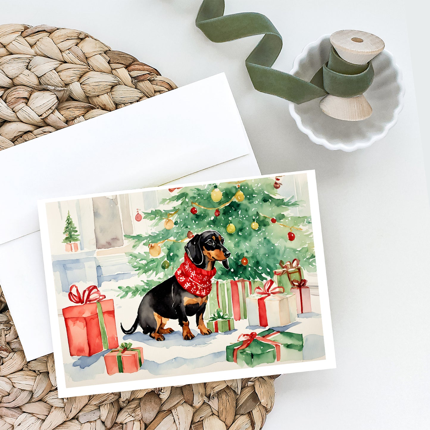 Black and Tan Dachshund Christmas Greeting Cards and Envelopes Pack of 8