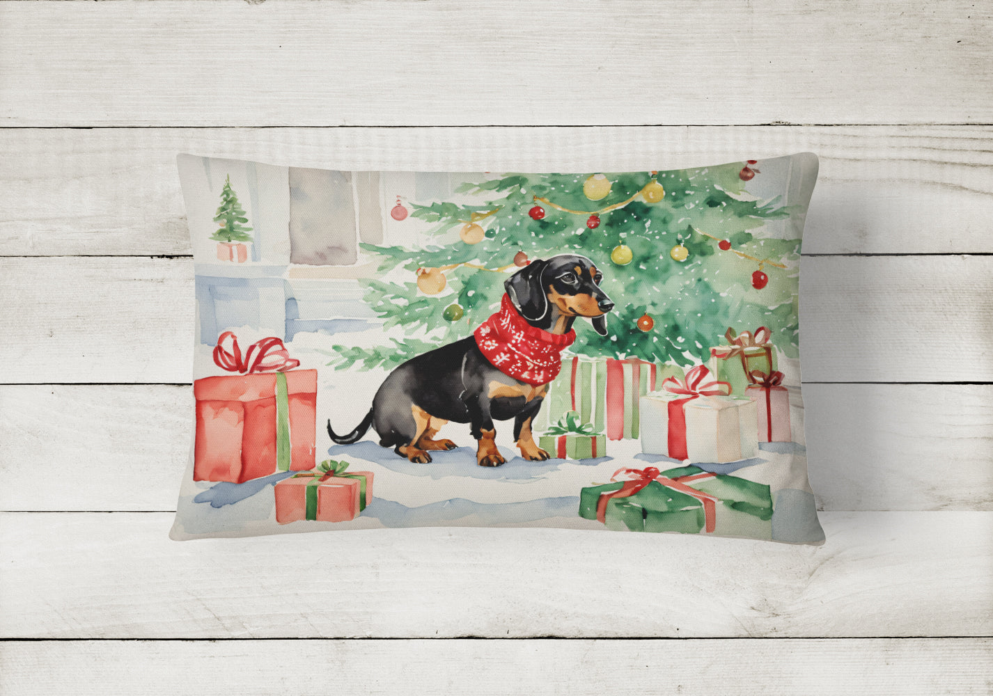 Black and Tan Dachshund Christmas Throw Pillow