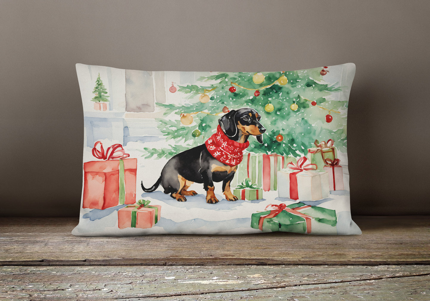 Black and Tan Dachshund Christmas Throw Pillow