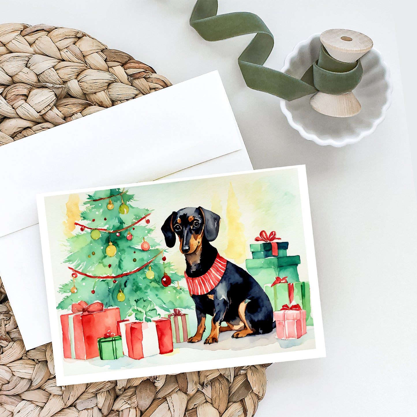 Black and Tan Dachshund Christmas Greeting Cards and Envelopes Pack of 8