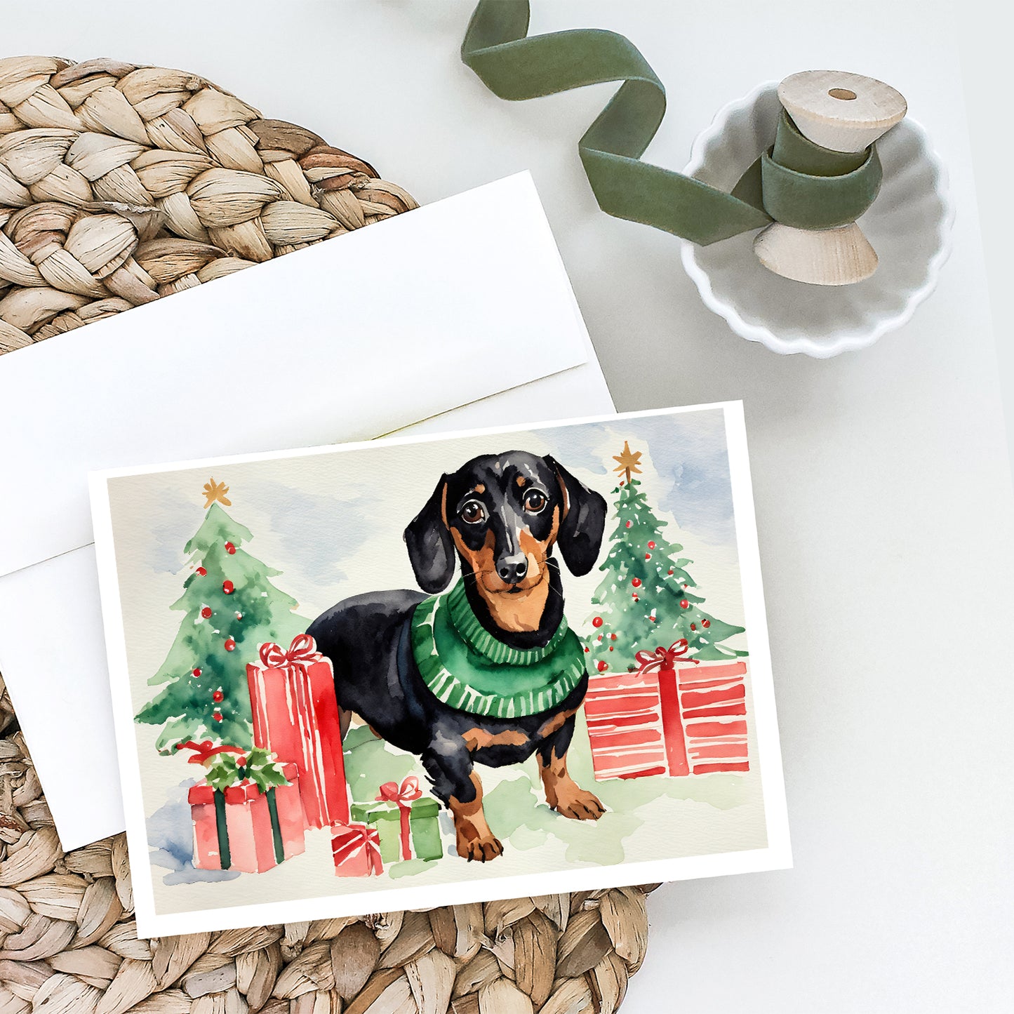 Black and Tan Dachshund Christmas Greeting Cards and Envelopes Pack of 8