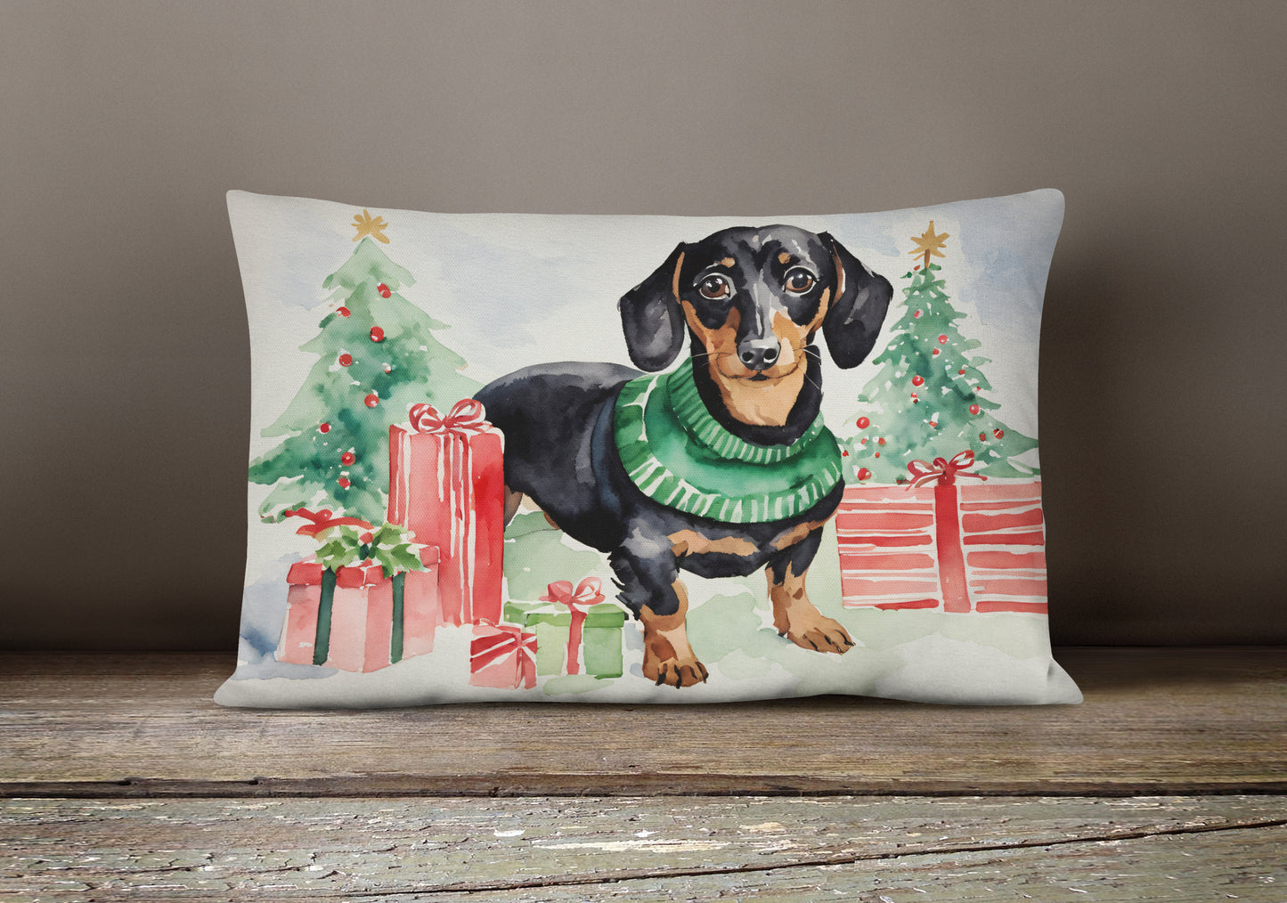 Black and Tan Dachshund Christmas Throw Pillow