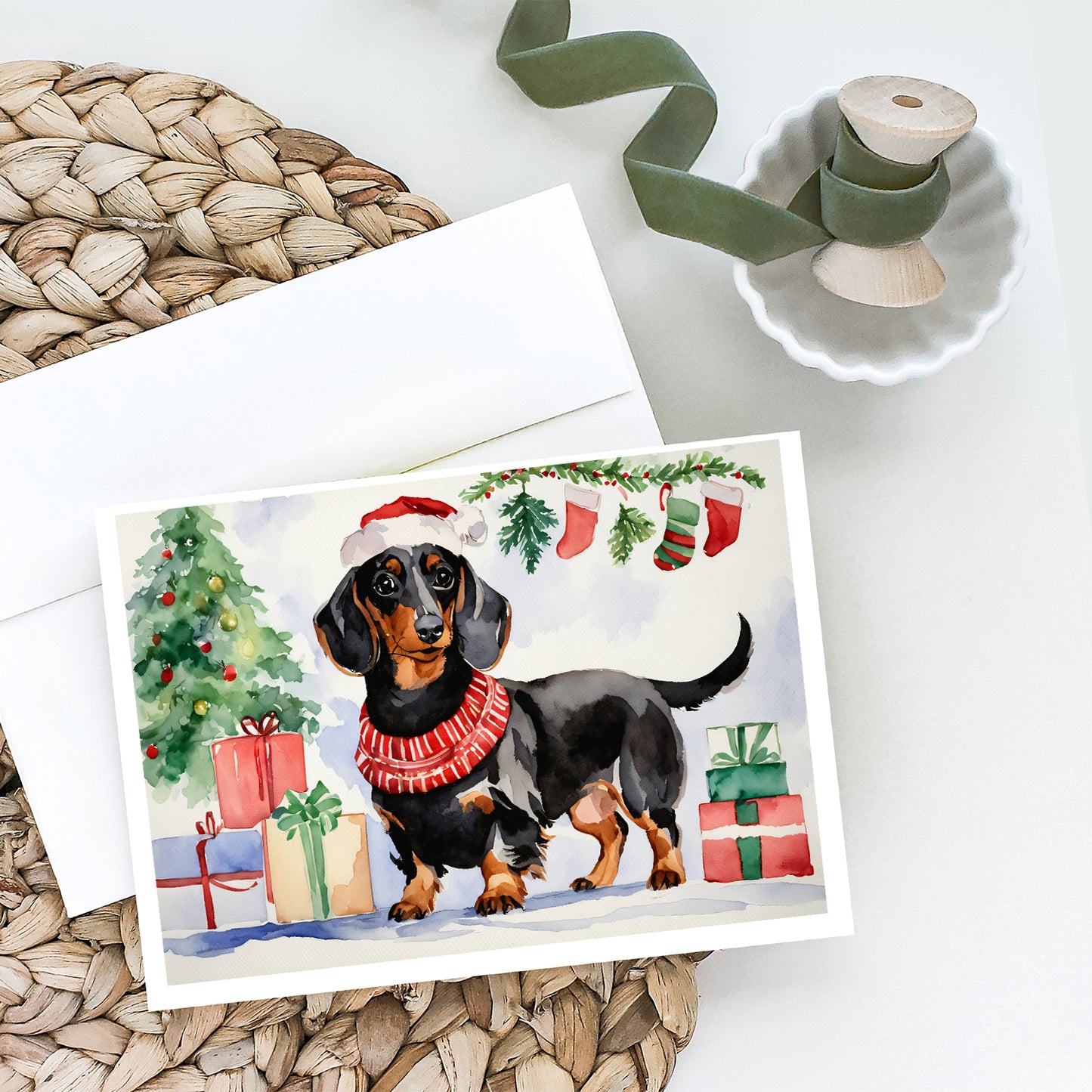 Black and Tan Dachshund Christmas Greeting Cards and Envelopes Pack of 8