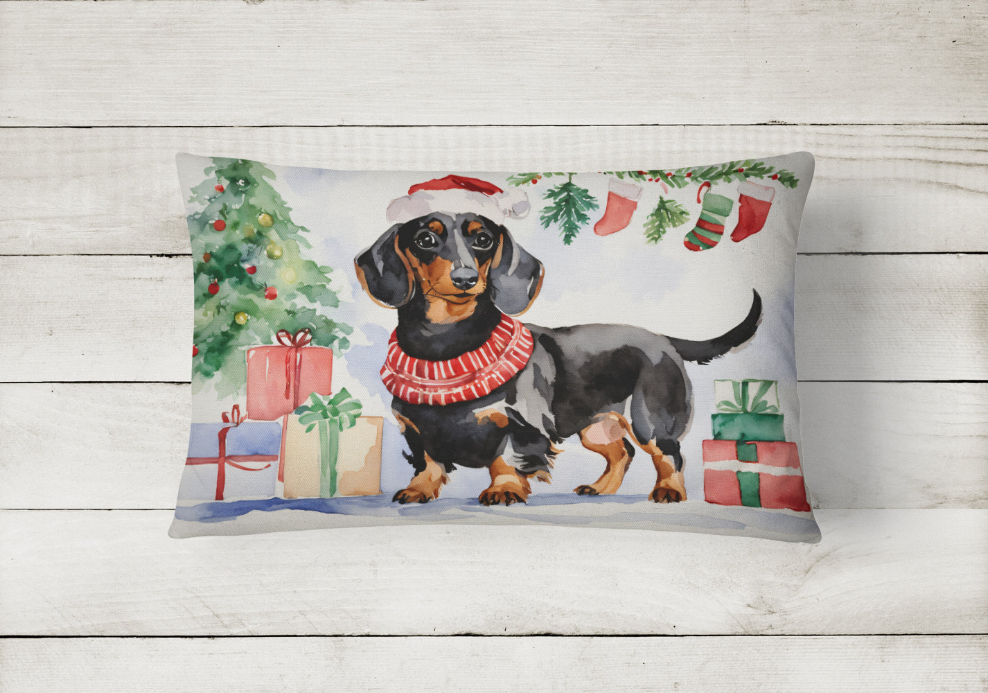 Black and Tan Dachshund Christmas Throw Pillow