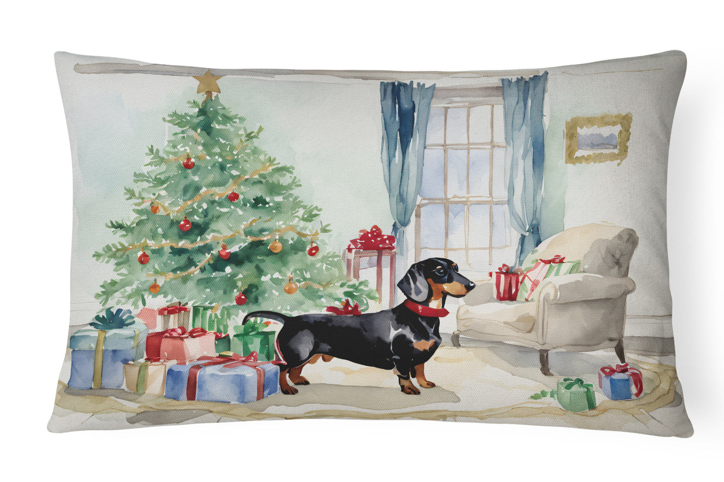 Buy this Black and Tan Dachshund Christmas Throw Pillow