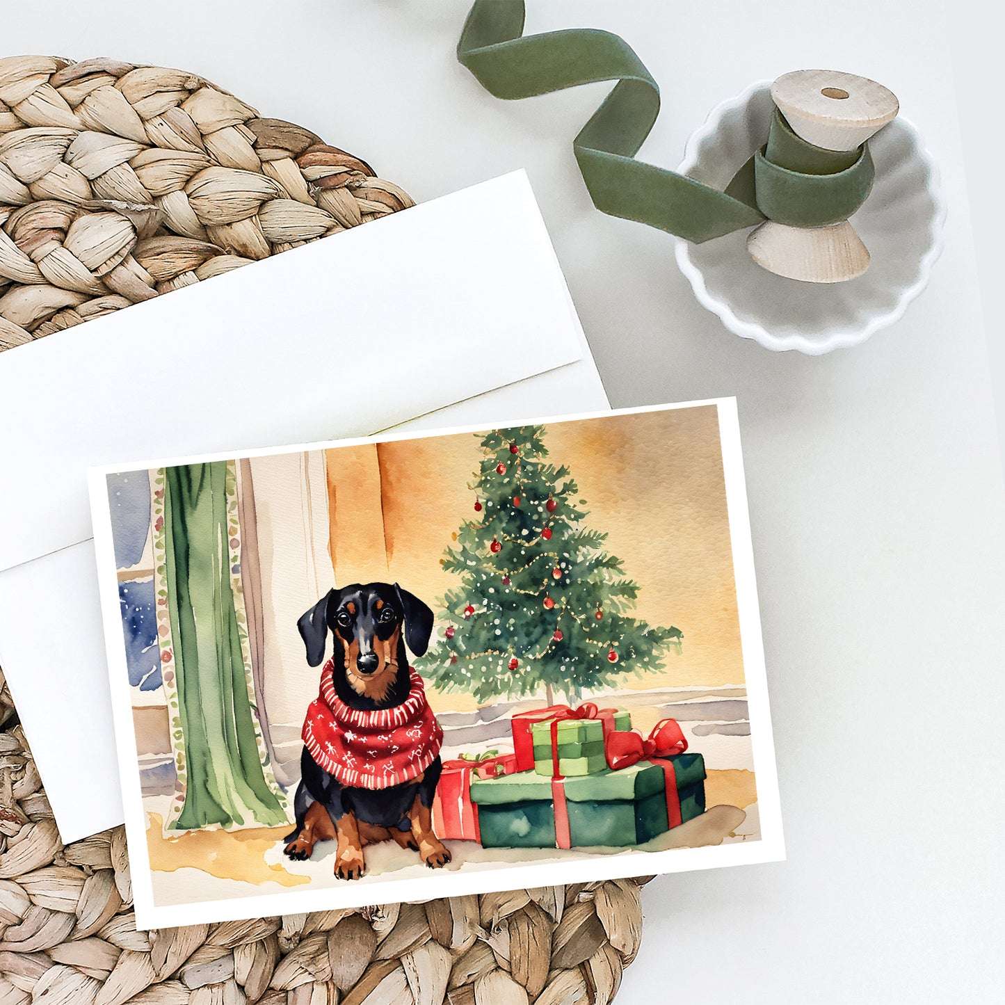 Black and Tan Dachshund Christmas Greeting Cards and Envelopes Pack of 8