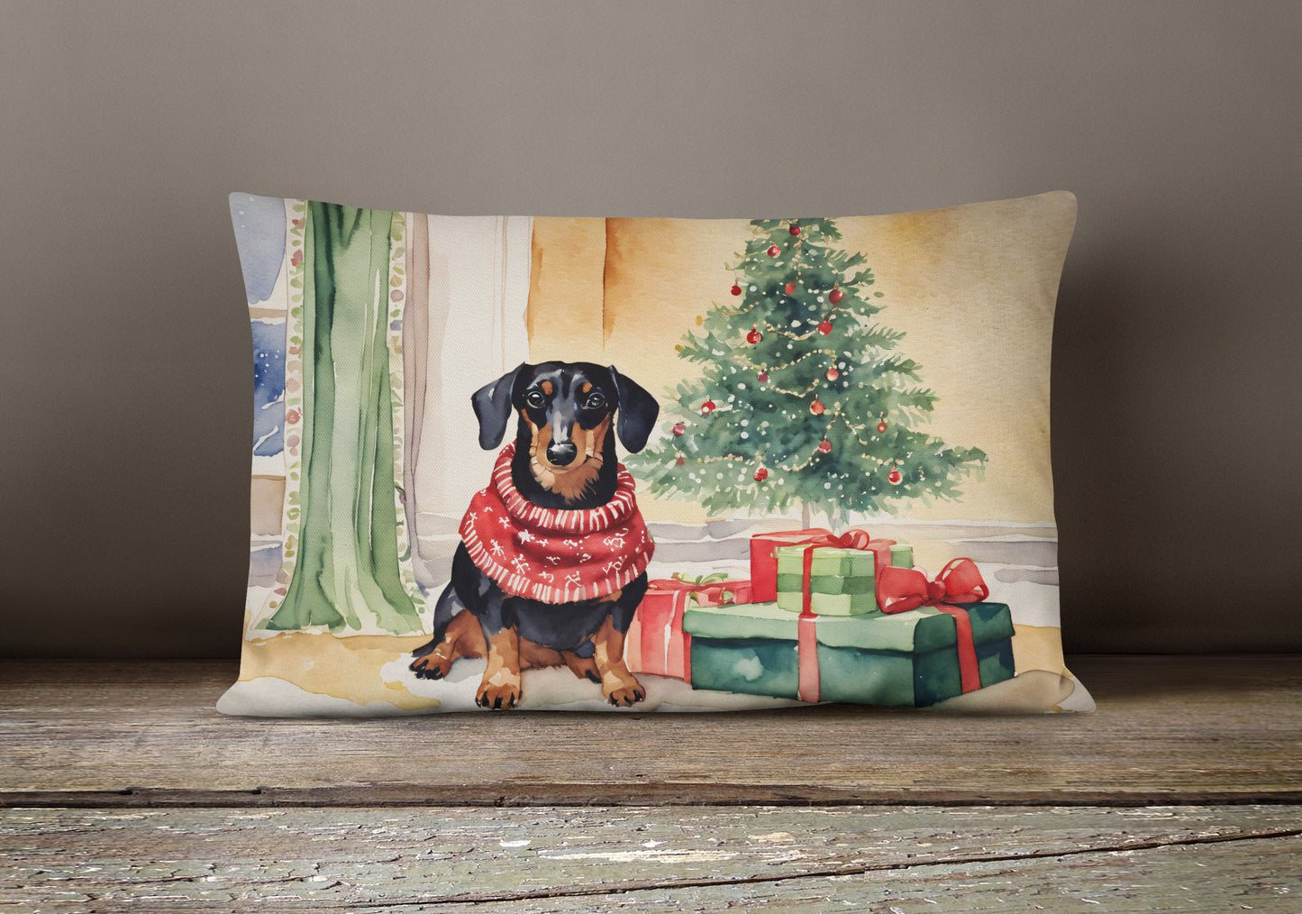 Black and Tan Dachshund Christmas Throw Pillow